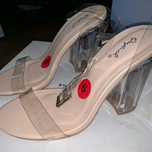 Clear strappy sandal with lucite heel
